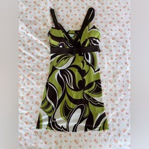 Green & Brown Patterned Mini Dress
